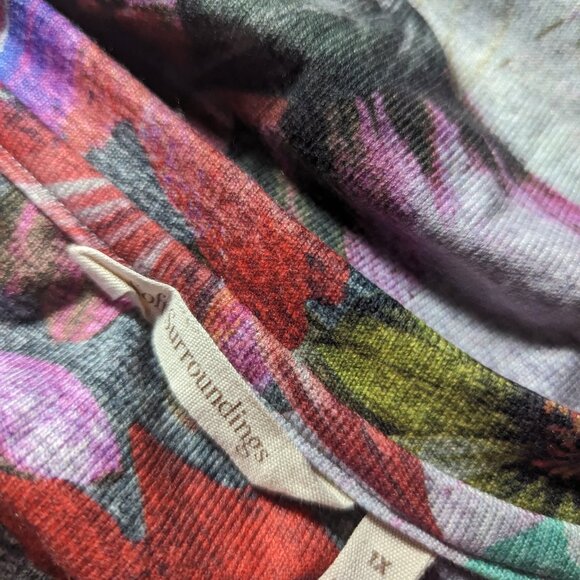 Soft Surroundings Sweater Womens 1X Gray Watercolor Floral Tunic Pullover - Picture 2 of 6